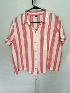 Old Navy Striped Crinkle Gauze Cotton Crop Button Up Top Large